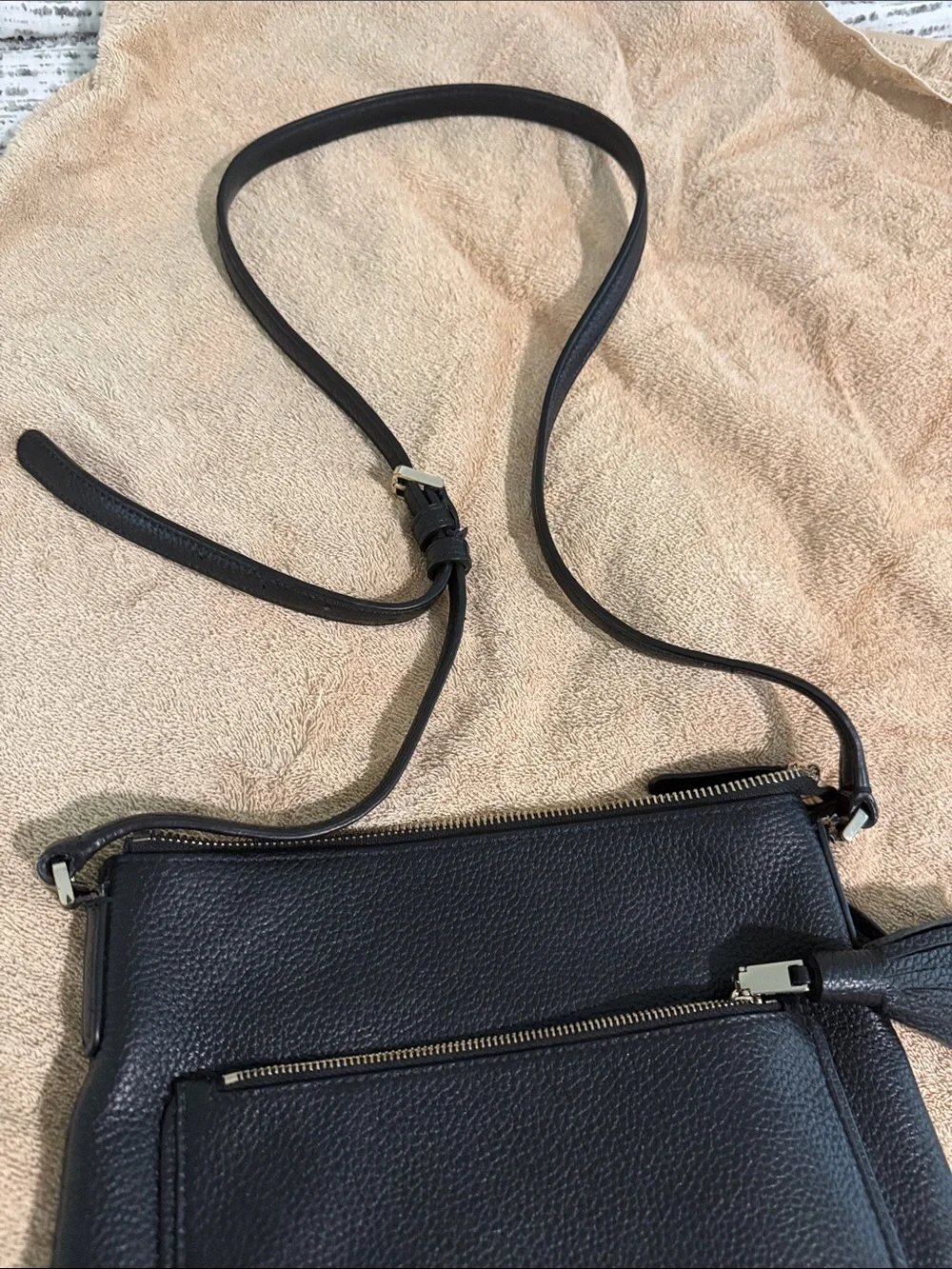 kate spade Black Pebbled Leather Crossbody with Tassel Accent